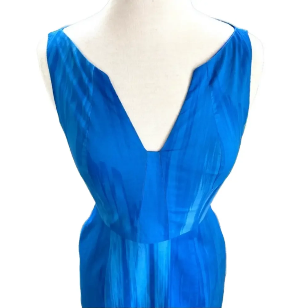 Tahari Notched V-Neck Blue Size 4 Dress Sleeveless Lined Sheath Dress - Picture 2 of 11